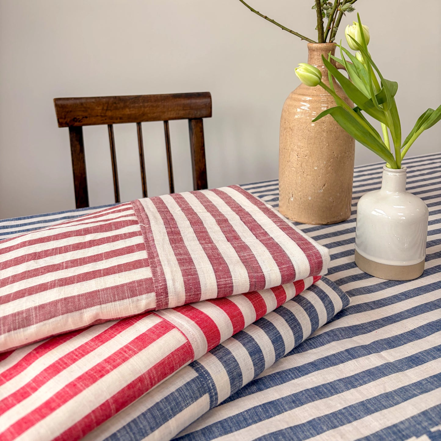 Constance & Denny - woven Poppy stripe tablecloth, 100% cotton