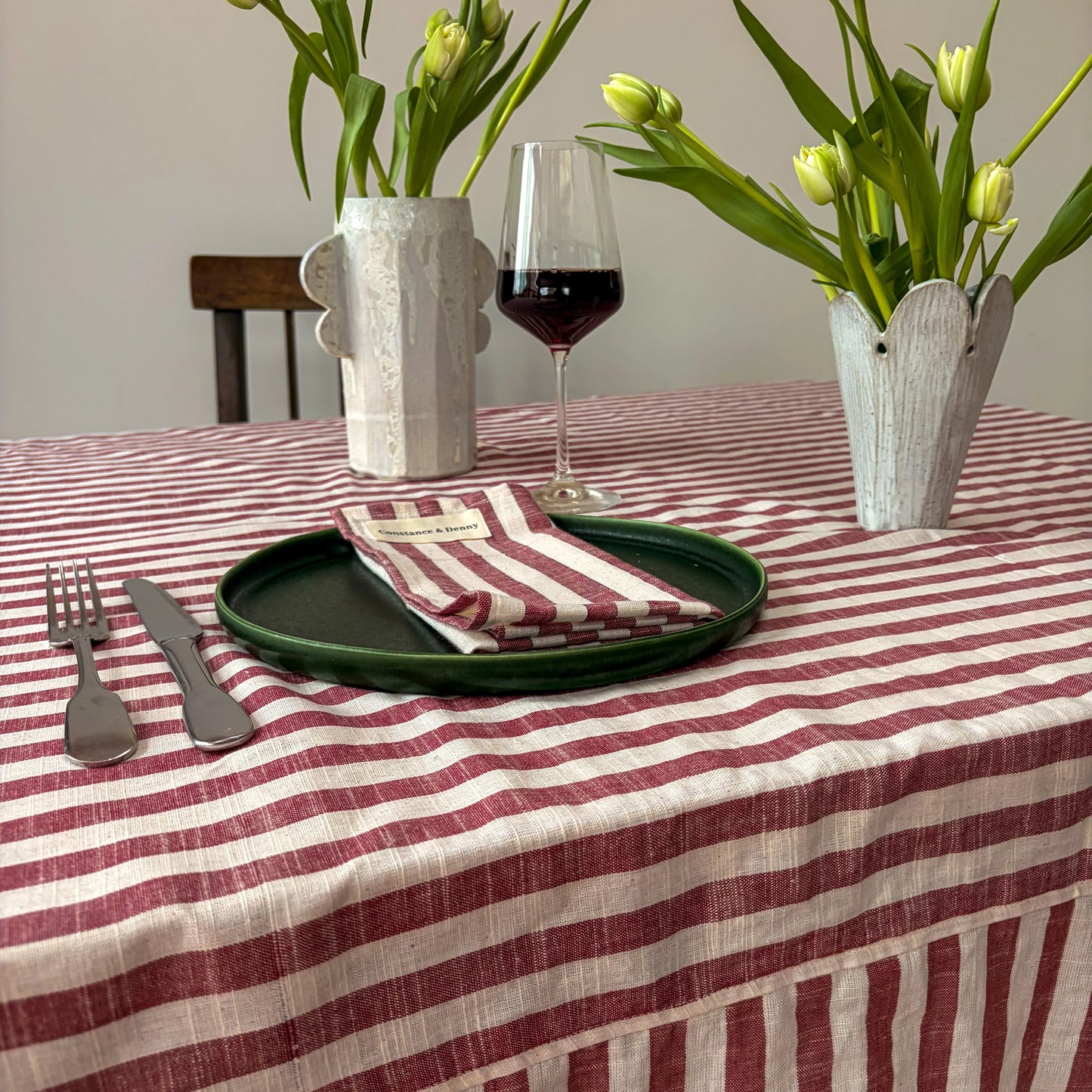 Constance & Denny - woven Clay striped tablecloth, 100% cotton