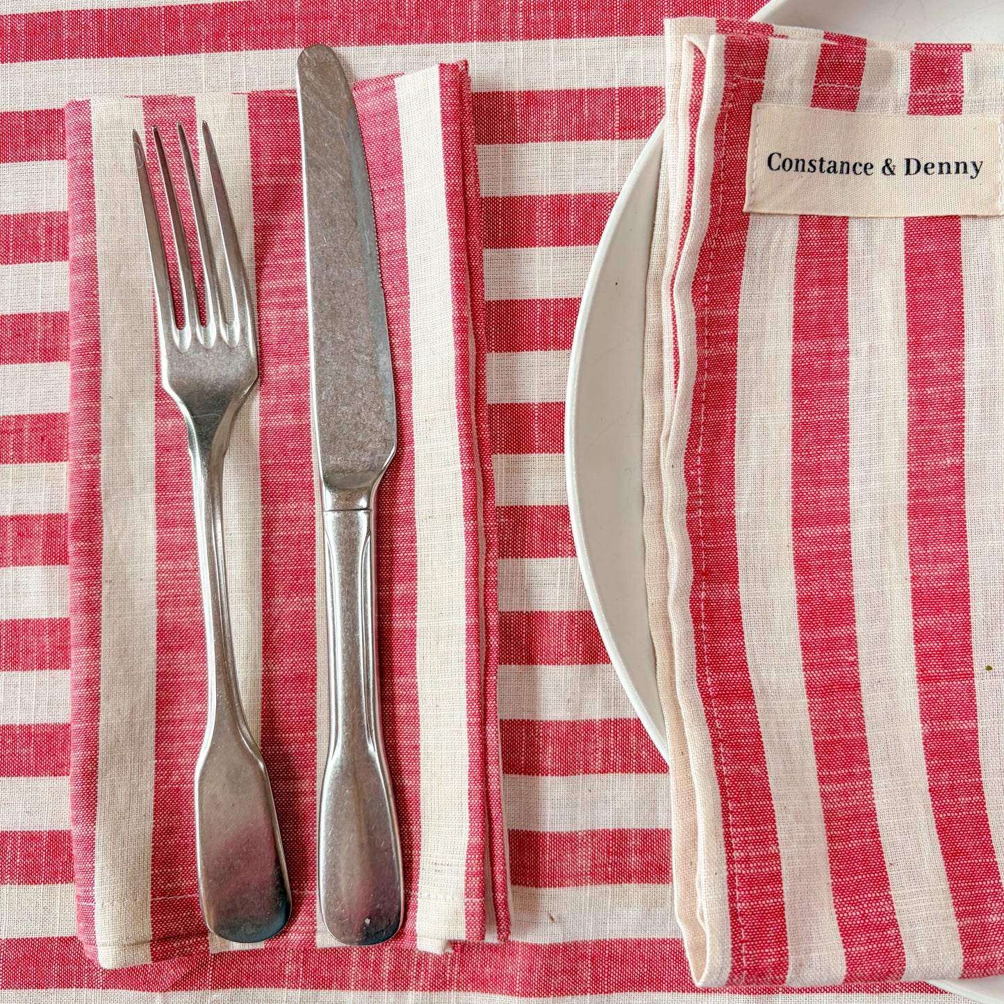 Constance & Denny - woven Poppy stripe tablecloth, 100% cotton