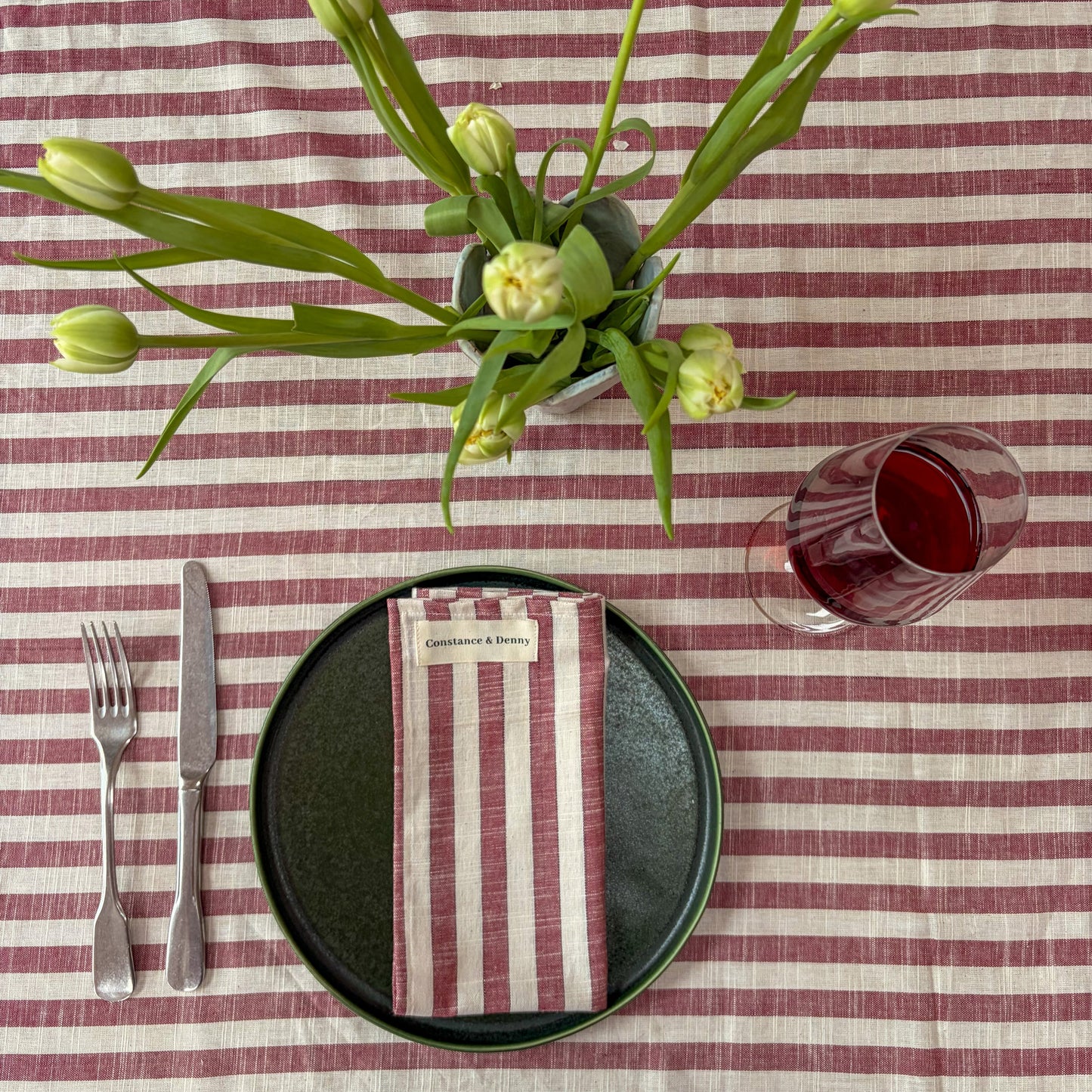 Constance & Denny - woven Clay striped tablecloth, 100% cotton